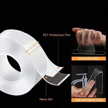 1pc Transparent Double-Sided Tape, Transparent Non-Fading Nano Bubble Glue, Strong Hook Double-Sided Tape
