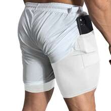Kit 3 Dry Fit Thermal Training Shorts 2 In 1 With Cell Phone Pocket And Towel Holder Fitness Gym Shorts - White - View 6