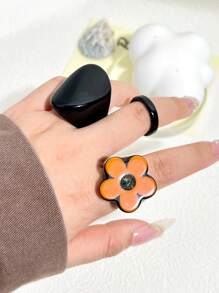 3pcs/Set Vintage Bohemian Style Resin Ring Set, Geometric & Heart Shaped, Suitable For Daily And Party Occasions