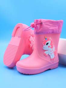 1 Pair Cartoon Unicorn Kids Rain Boots, With Elastic Drawstring Waterproof Fabric, Lightweight Comfortable Anti-Slip Outdoor Sport Boots For Girls, Suitable For Rainy Days And Campus Activities