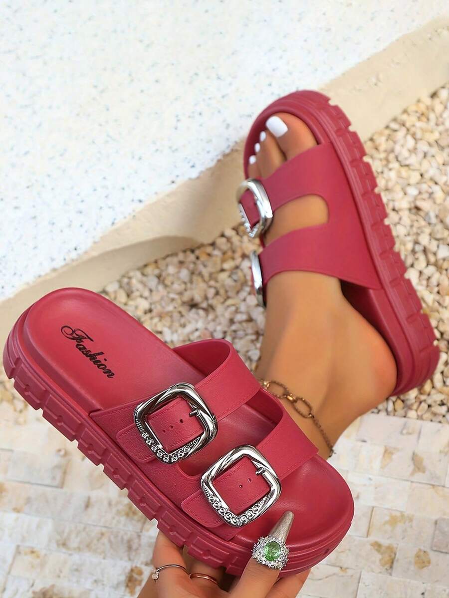 FZY 2025 Autumn New Women's Sandals, Casual And Fashionable Adjustable Strap Women's Flat Sandals, High-End Women's Outdoor Work Casual And Lightweight Sports Sandals, EVA One-Piece Thick-Soled Non-Slip Women's Slippers, A Must-Have For Girls At Home, A Must-Have Fashionable Slippers For Female College Students During The Back-To-School Season,Half-Heeled Beach Sandals, With Various Styles And Fashionable Designs, Suitable For Pairing With Home Colors Shoes, And The Must-Have Red Shoes For Halloween,EdgyElongate Shoe - 紅色 - 查看 1