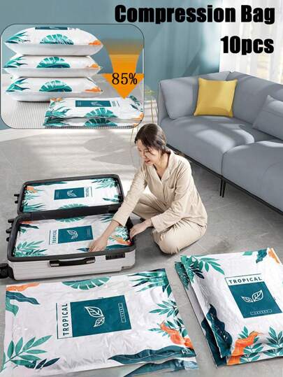 10pcs/1 Set Storage Bag Suit, Vacuum Sealed Bags, Super Large Thick Transparent Vacuum Bag, Vacuum Compression Bag For Quilt, Clothes, Home Organization, Space Saving, Reusable For Wardrobe, Travel, Bedding