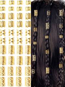 50 Peças/Pacote Anéis Metálicos Ocos Mistos para Dreadlocks, Estilo Punk, Adequado para Uso Diário