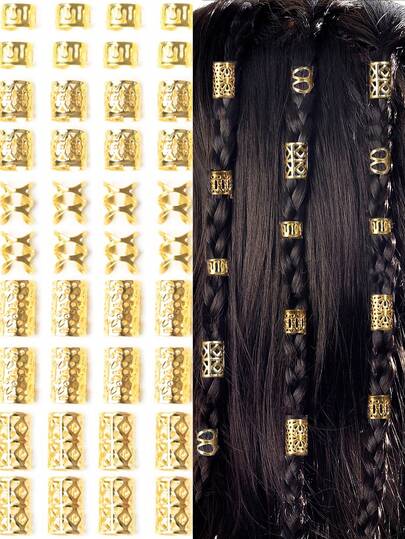 50 Stücke gemischtes Set goldene Cut Out Dreadlock Perlen Haarringe, geeignet für den täglichen Gebrauch, Punk-Stil