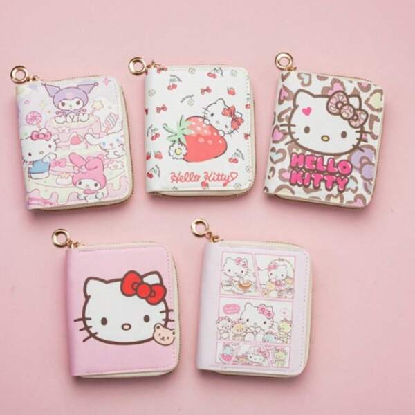 Sanrio Kawaii Sanrio Hello Kitty Short Zipper Wallet Cute Printed Women Wallet Cartoon Wallet ID Bag Card Bag Women Gift For Women Wallet Mini Wallet Purse Wallet Small Wallet Cute Wallet Money Wallet School Supplies