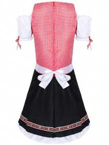 2 件套连衣裙、围裙啤酒节服装女仆装派对表演服万圣节 - 紅色 - 查看 3