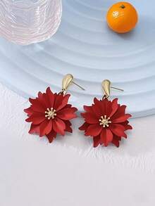 1 对时尚夸张彩色花朵耳环，优雅夏季旅行度假百搭女士耳环