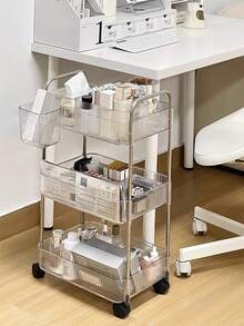 1pc Household Transparent Movable Cosmetic Small Cart Storage Rack, Large Capacity Multifunctional Bathroom Finishing Display Rack, Bathroom Accessories - Multicolor - View 5