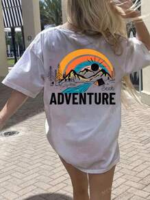 Summer Adventure Print T-Shirt, "Seek Adventure", Suitable For Camping, Hiking, Nature Lovers, Adventure Enthusiasts