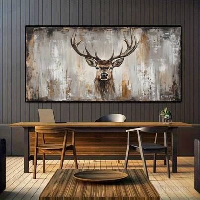 1pc Large Modern Abstract Deer Canvas Wall Art - Frameless Rustic Wildlife Painting, Suitable For Living Room And Bedroom Decor, Warm Earth-Tone Color Palette, Textured Brushstrokes, Deer Theme Home Decor, 50x100cm/19.68x39.37in