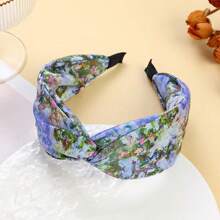 1pc French Painting Knotted Cross Headband For Women, Vintage Wide Hairband Design Sense Crimped Hair Clip Elegant Korean Style Hair Accessory Hair Hoop