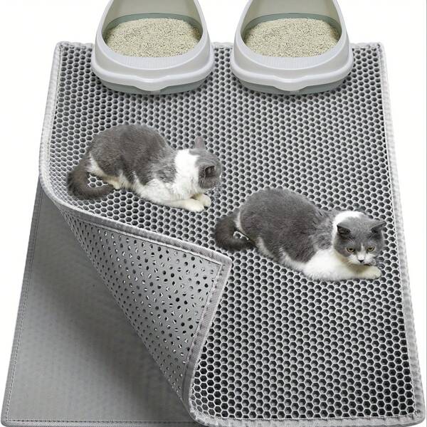 XL Size Double-Layer Honeycomb EVA Non-Slip Cat Litter Mat, Scratch-Resistant Pet Sandbox Filter Pad, Animal Waste Products