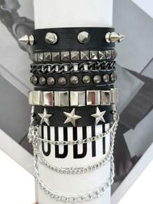 Xiacheng 1/3pcs Punk Rock Studded Bracelet Set, Goth Spiked PU Leather Cuff Bangle, 80s Wristband Bracelets Adjustable For Men Women