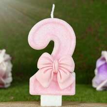 Girly INS Style Digit Candles, Pink Glitter Bow Decor, Romantic Wedding Party Table Decor, Sweet Cake Photo Prop