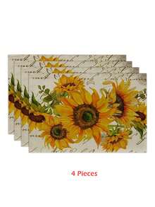 1pc/2pcs/4pcs/6pcs-Sunflower Checkered Illustration Green Leafy Plant Placemat, A Simple And Fresh Style Green Tropical Printed Linen Table Mat Combination, Suitable For Daily Decoration Party Table Mats In Spring And Summer - Multicolor - View 22