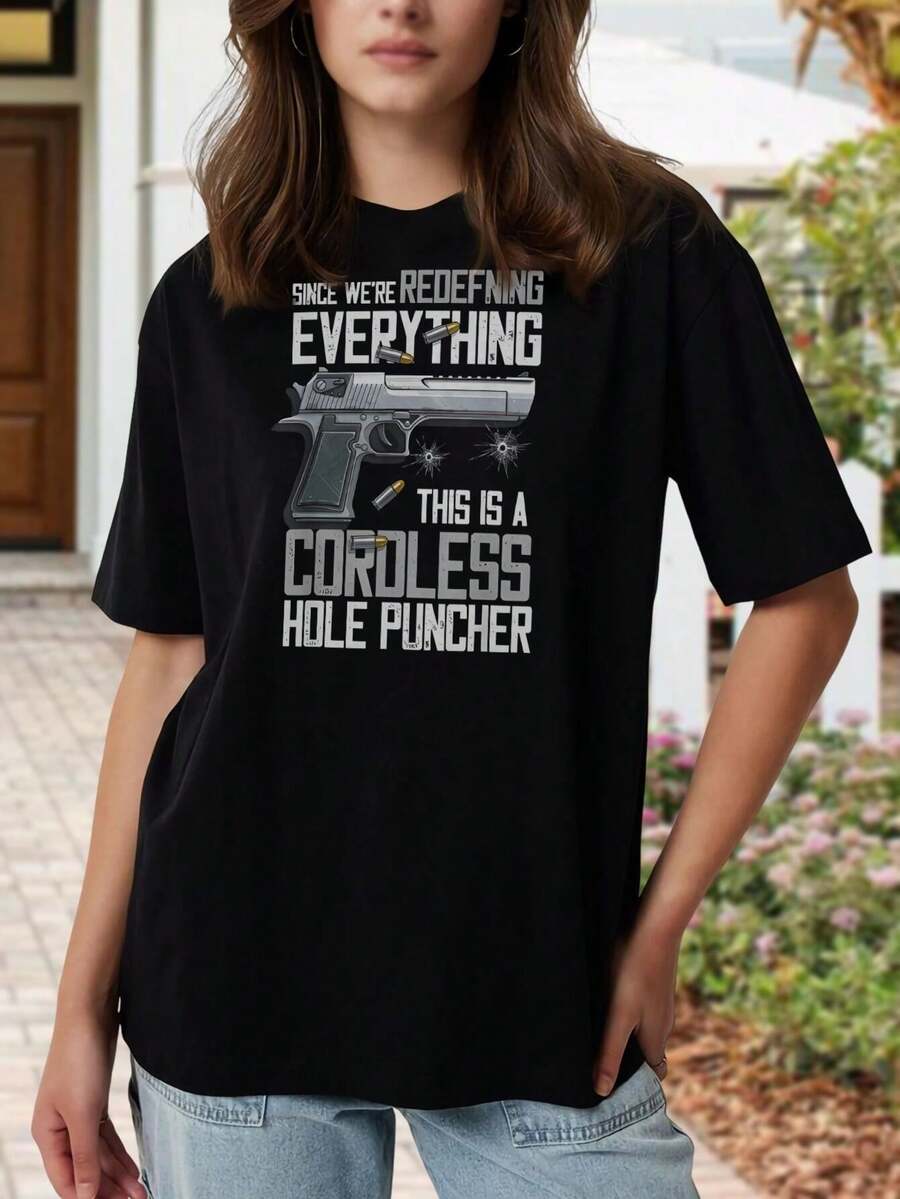 Camiseta divertida y sarcástica sin cable para mujer con taladro | Camiseta para amantes de las armas | Top de algodón negro de manga corta | Idea de regalo única para mujeres y hombres - Negro - Ver 1