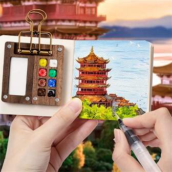 Portable Pocket Artist Watercolor Set, Mini Wooden Grid Paint Box With Palette, Travel Sketch Set Includes Watercolor Brushes, Paints, Inspire Your Artistic Creativity Anytime Anywhere
