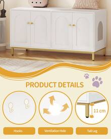 HEXCELEN Cat Cabinet For 2 Cats, 119cm Hidden Cat Litter Box Furniture, Wooden Pet House, Storage Cabinet Bench, Fits Most Cat Litter Boxes, White And Gold - trắng - Xem 5