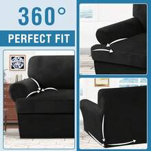 Sofa Cover 3 Piece T Cushion Loveseat Slipcovers Thick Velvet Couch Cover Stretch T Cushion Sofa Covers For 2 Cushion Couch With 2 Individual T Cushion Covers Washable, Stone Blue - 黑色 - 查看 8