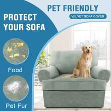 Sofa Cover 3 Piece T Cushion Loveseat Slipcovers Thick Velvet Couch Cover Stretch T Cushion Sofa Covers For 2 Cushion Couch With 2 Individual T Cushion Covers Washable, Stone Blue - 海草 - 查看 7