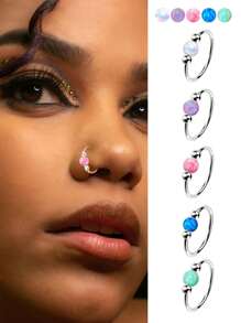 1 Piece Of High-Quality Stainless Steel Nose Ring, Suitable For Multiple Parts Such As Cartilage, Lip, Helix, Earlobe, And Mouth. We Decorate These Nose Rings With Opal And Steel Beads, Making Them Suitable For Both Daily Wear And Special Occasions.