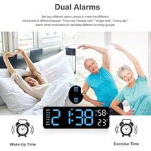 LED Digital Wall Clock Decorative, Digital Alarm Clocks For Bedrooms, Digital Clock Large Display With Temperature/Countdown/Auto Dimmer/Snooze - 12/24H, Modern Wall Clock Digital Light Set - White - View 6