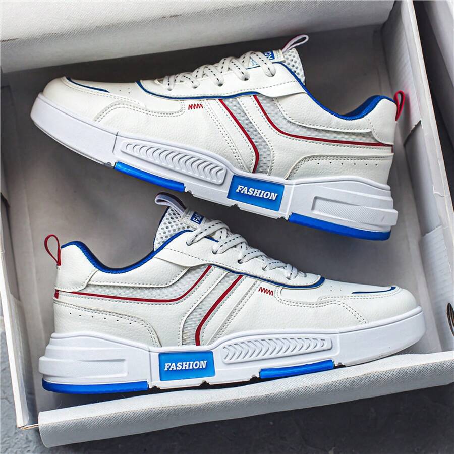 Men Casual Athletic Shoes - Blue and White - View 1
