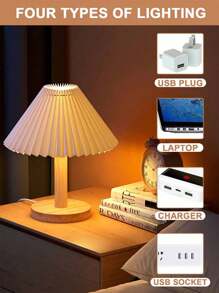1pc USB Three-Color Dimmable Pleated Table Lamp, Creative; Minimalistic Modern Night Light For Bedside, Romantic And Warm