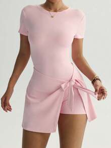 Thời trang nữ ngoài trời, thích hợp cho yoga, chạy bộ, pilates, đi làm, hẹn hò, đi biển, sinh hoạt hàng ngày. Chất liệu co giãn, gợi cảm, thoải mái, tay ngắn, hở lưng, ôm sát bụng, nâng đỡ và định hình eo, trẻ trung, năng động, màu hồng thể thao mùa hè. - Hồng - Xem 4