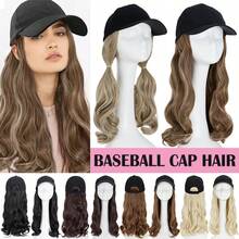 16inch/40cm Baseball Cap With Curly Hair Extensions Hat Wig Hairstyle For Women Adjustable Hat With Synthetic Wig Attached Long Wavy Hair Black Baseball Cap Hat Wig Easy Wear Blonde Brown Black Removable Hairpiece Halloween Christmas Party Daily Use - 彩色 - 查看 2