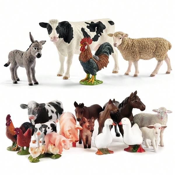 Figurines réalistes de jouets animaux de ferme, set éducatif en plastique pour apprendre. Fournitures de fête à thème animalier pour Pâques, anniversaire, Noël. Comprend: cochon, oie, poulet, canard, vache laitière, âne, buffle d'eau, mouton, lapin, chien, chat, perroquet. Jouets d'animaux de ferme pour enfants filles garçons 3 ans et plus