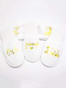 1 Pair Gold & Rose Red Letter Wedding Party Slippers Set, Closed -Toe Lightweight Soft Sole Toe Slides, Slip-On Shoes For Wedding Guests At Home, For Bride, Bridesmaids, Bride Squad & Bachelorettes, Wedding Favors, Wedding Party Supplies - Multicolor - View 5