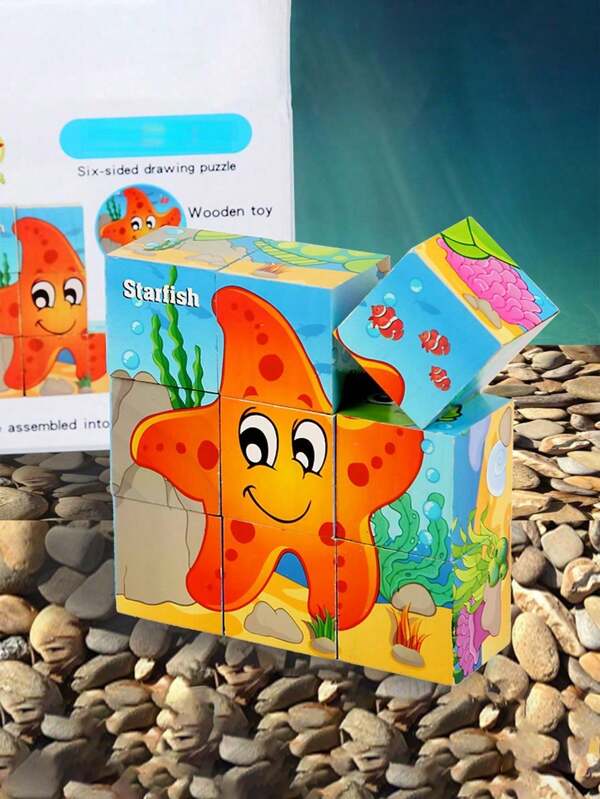 9-Piece Six-Sided Painting Children's Early Education Puzzle 3D Three-Dimensional Building Blocks Cartoon Puzzle Toys Boys And Girls Educational Toys Halloween Christmas Children's Gifts