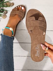 Korean Casual Flat Slippers For Women, Open Toe, Braided Roman Style, Spring/Summer New, Fashion French Style For Dresses, Suitable For Beach, Outdoor, Home, Brown