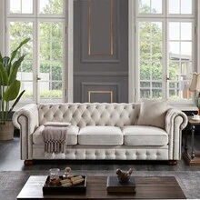 Chesterfield Sofa Beige Linen Fabric (Beige)-1515 - Multicolor - View 1