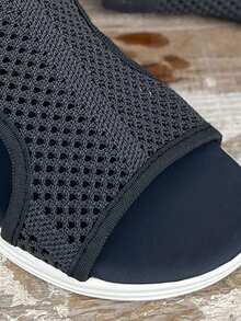 Plus Size Women Casual Sporty Sandals, Lightweight Slip-On, Mesh Breathable, Cushioned Wedge Heel, Non-Slip, Colorblock, Suitable For Holiday Wear Wide Fit,Travel Essentials For Summer - Navy Blue - View 7