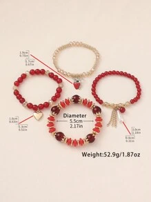 4 pièces/set Bracelet multicouche avec pendentifs en forme de feuilles de cerisier, fraises et franges en perles de verre de style bohème, convient pour les femmes au quotidien, la plage, les vacances, la remise des diplômes, en cadeau