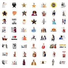 Juego de 55 pegatinas temáticas de "Hamilton" - Calcomanías reutilizables y autoadhesivas con referencias históricas y de cultura pop para portátiles, botellas de agua, monopatines, teléfonos - PVC duradero, multicolor, formas irregulares