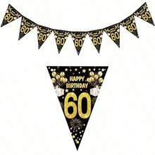 1 件生日快乐纸质横幅 18 21 30 40 50 60 70 80 90 岁生日派对装饰成人黑金周年派对用品拍照道具 - 彩色 - 查看 7
