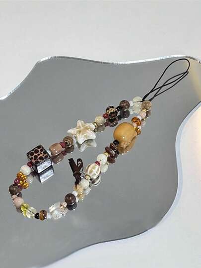 INS Cute Brown KT Cat Versatile Phone Chain Phone Charm, CCD Charm, Leopard Print Anti-Lost Camera Charm