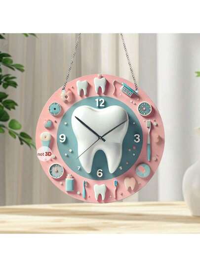 1 件卡通牙齿仿真时钟吊牌 2D 亚克力家居装饰墙面艺术装饰吊坠户外花园露台绿色围栏的理想装饰品非常适合派对氛围有趣的节日礼物送给家人和朋友