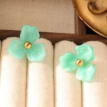 1 Pair 18K Colored Flower Resin Stud Earrings For Women, Fashionable & Fresh Style, Suitable For Party, Date & Office Wear