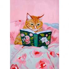 1 件有趣的虎斑猫读书艺术海报复古可爱动物墙面帆布画书迷宠物礼物装饰图片打印可选框架