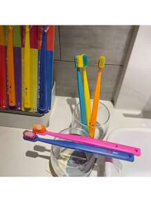 Caja de 5 cepillos de dientes de cerdas suaves, cepillos de dientes para adultos de colores de caramelo de alta densidad antibacterianos, empacados individualmente en diferentes colores, de vuelta a la escuela