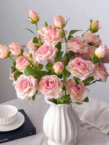 3pcs Vintage Style Artificial Rose Flowers, Decorated With Lifelike Blooms And Buds, Valentine's Day Gift - Multicolor - View 10