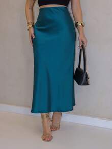 YING ZI Elegant Mode Long Formal Skirt - 深翠綠色 - 查看 1