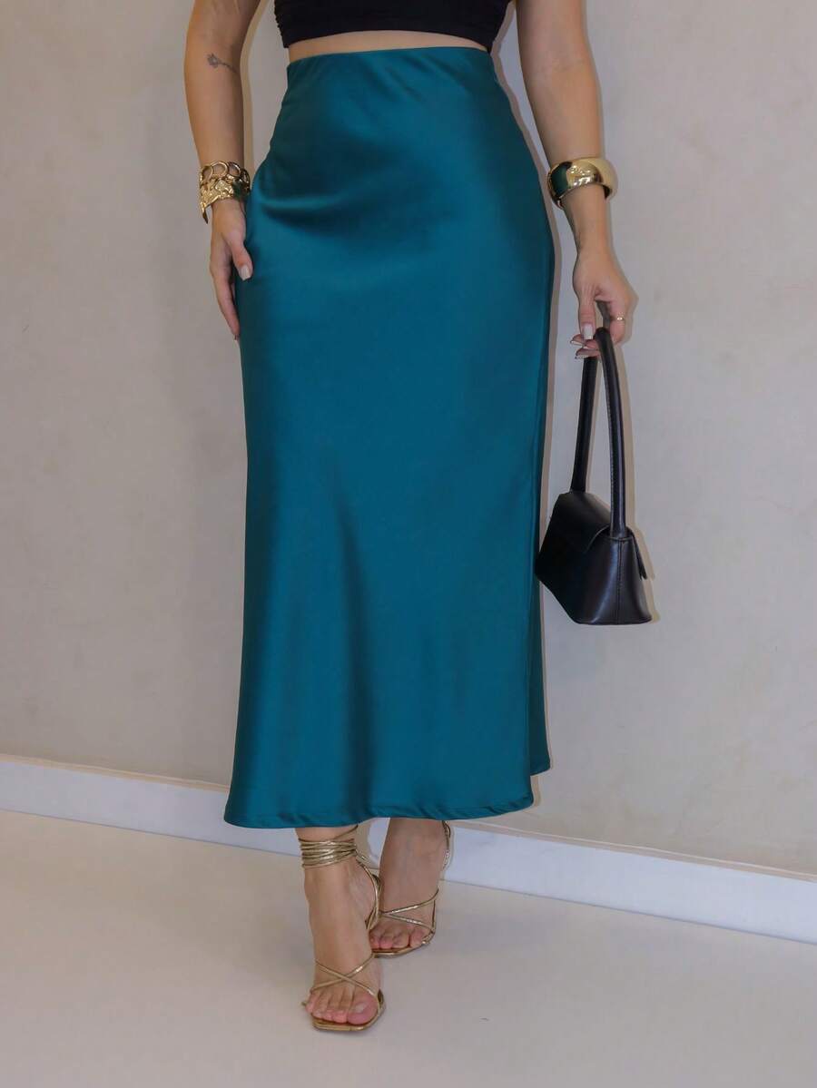 YING ZI Elegant Mode Long Formal Skirt - 深翠綠色 - 查看 1