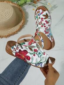 New Spring/Summer Women Fashion Student Open-Toe Platform Wedge Beach Sandals, Thick-Soled, Stitching Design (Shoelaces Can Be Removed And Adjusted),Wedge Sandals - Multicolor - View 2