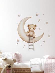 1pc Glam Style Teddy Bear With Balloon Wall Decal, Detachable Waterproof PVC Sticker, Glitter Embellished, Self-Adhesive, Single Use, Asymmetrical Shape, For Plastic Surfaces - Multicolor - View 11