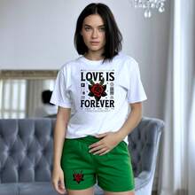conjunto playera y short para mujer diseño ¨love is forever¨ - Verde - Ver 1